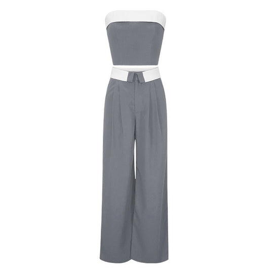 The ContrastFlow Set – Women's Contrast Color Vest & Wide-Leg Pants Two-Piece - Undefyning Lynes