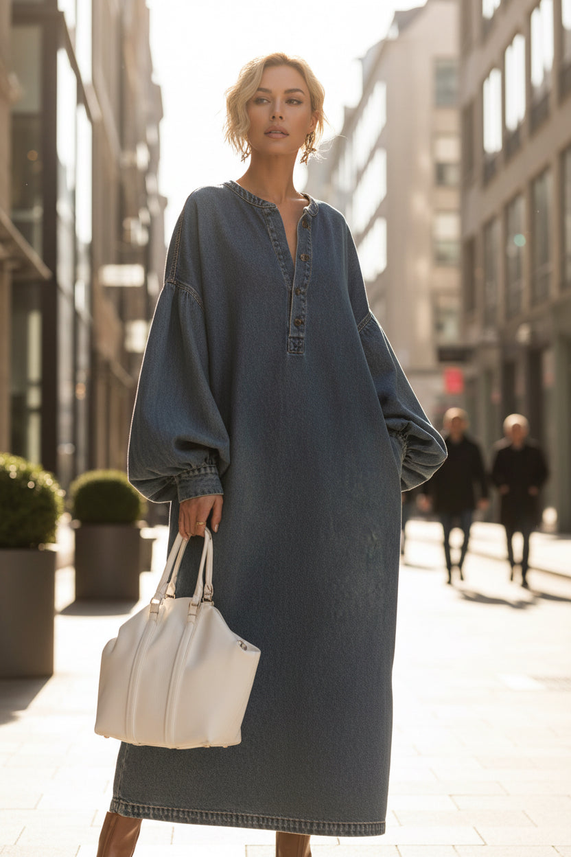 The Denim Shirt Dress – Women's Mid-Length Denim Shirt Dress - Undefyning Lynes