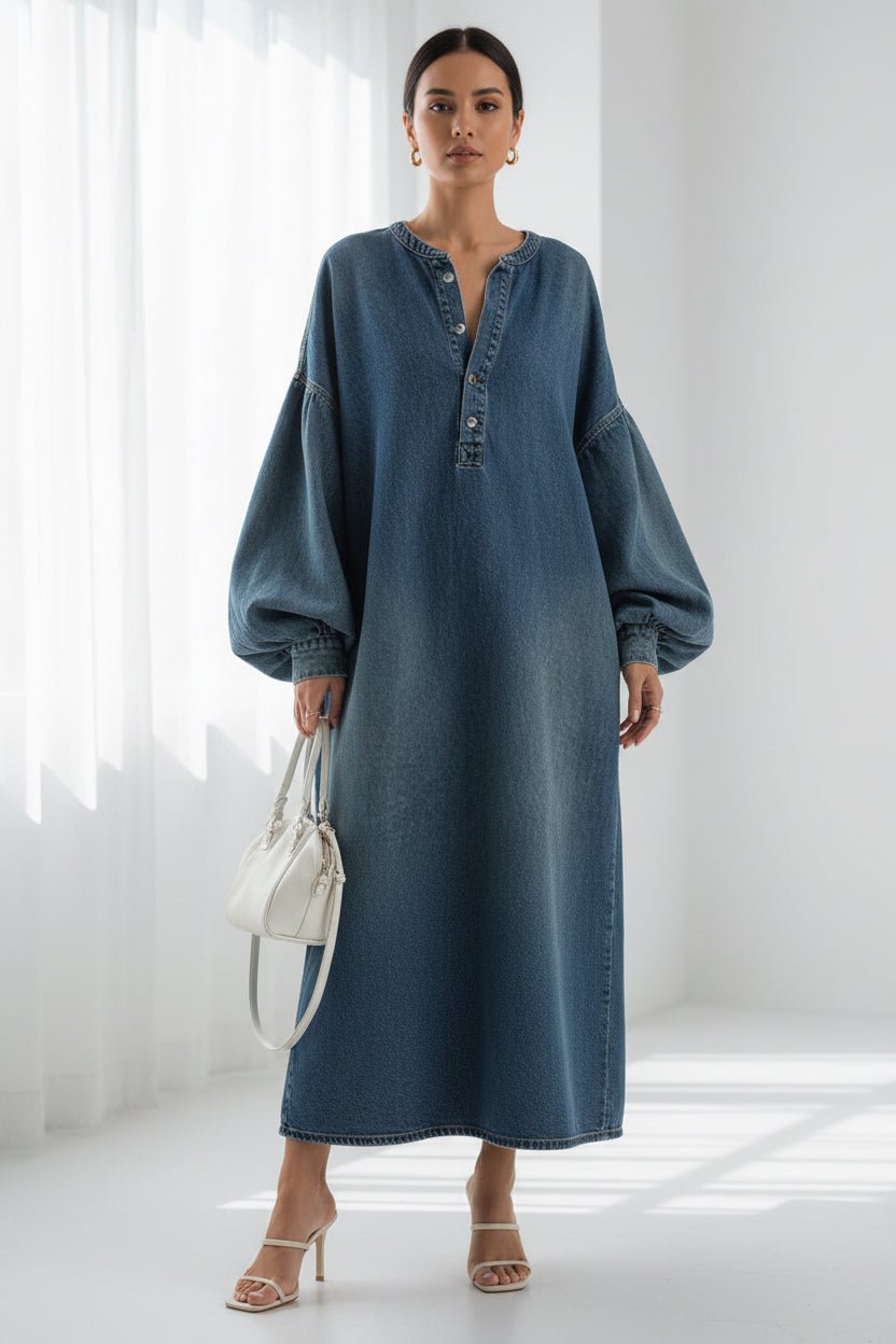 The Denim Shirt Dress – Women's Mid-Length Denim Shirt Dress - Undefyning Lynes