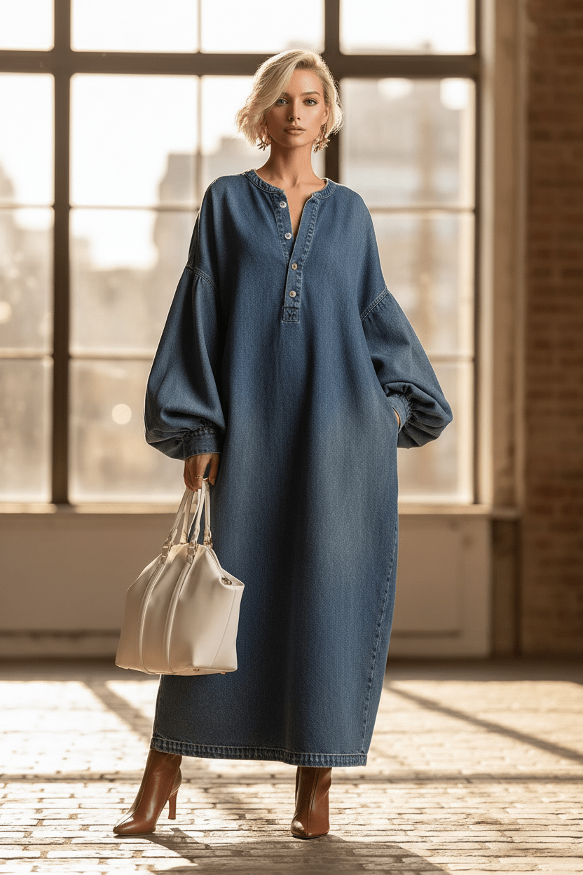 The Denim Shirt Dress – Women's Mid-Length Denim Shirt Dress - Undefyning Lynes