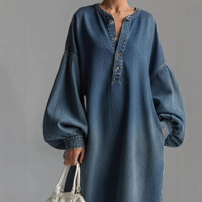 The Denim Shirt Dress – Women's Mid-Length Denim Shirt Dress - Undefyning Lynes