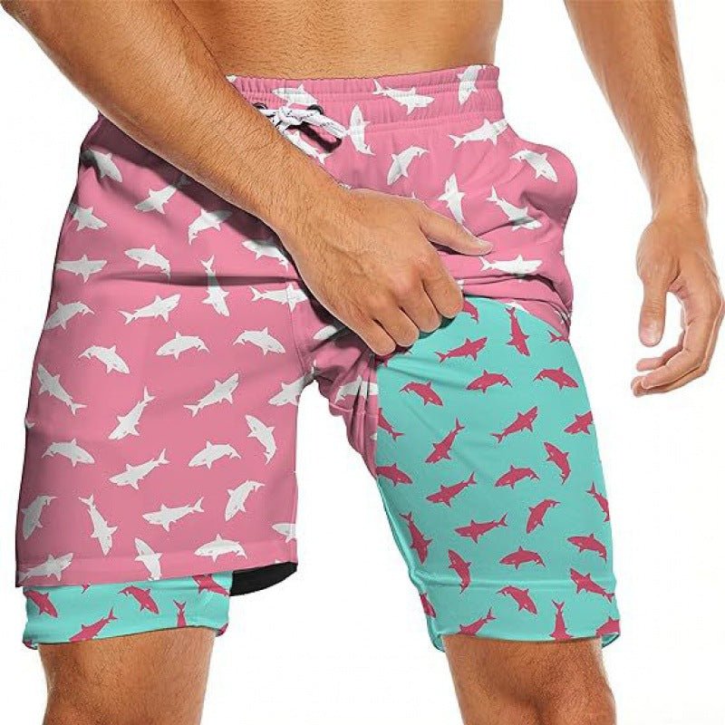 The Digital Wave – Men's 3D Print Double-Layer Beach Shorts - Undefyning Lynes