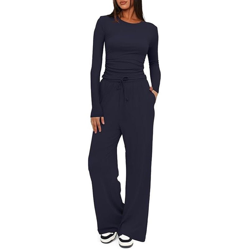The EasyFlow Set – Women's Long-Sleeve Top & Wide-Leg Pants Two-Piece Suit - Undefyning Lynes