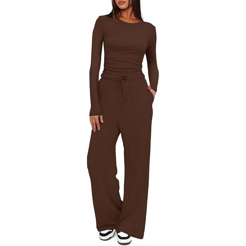 The EasyFlow Set – Women's Long-Sleeve Top & Wide-Leg Pants Two-Piece Suit - Undefyning Lynes