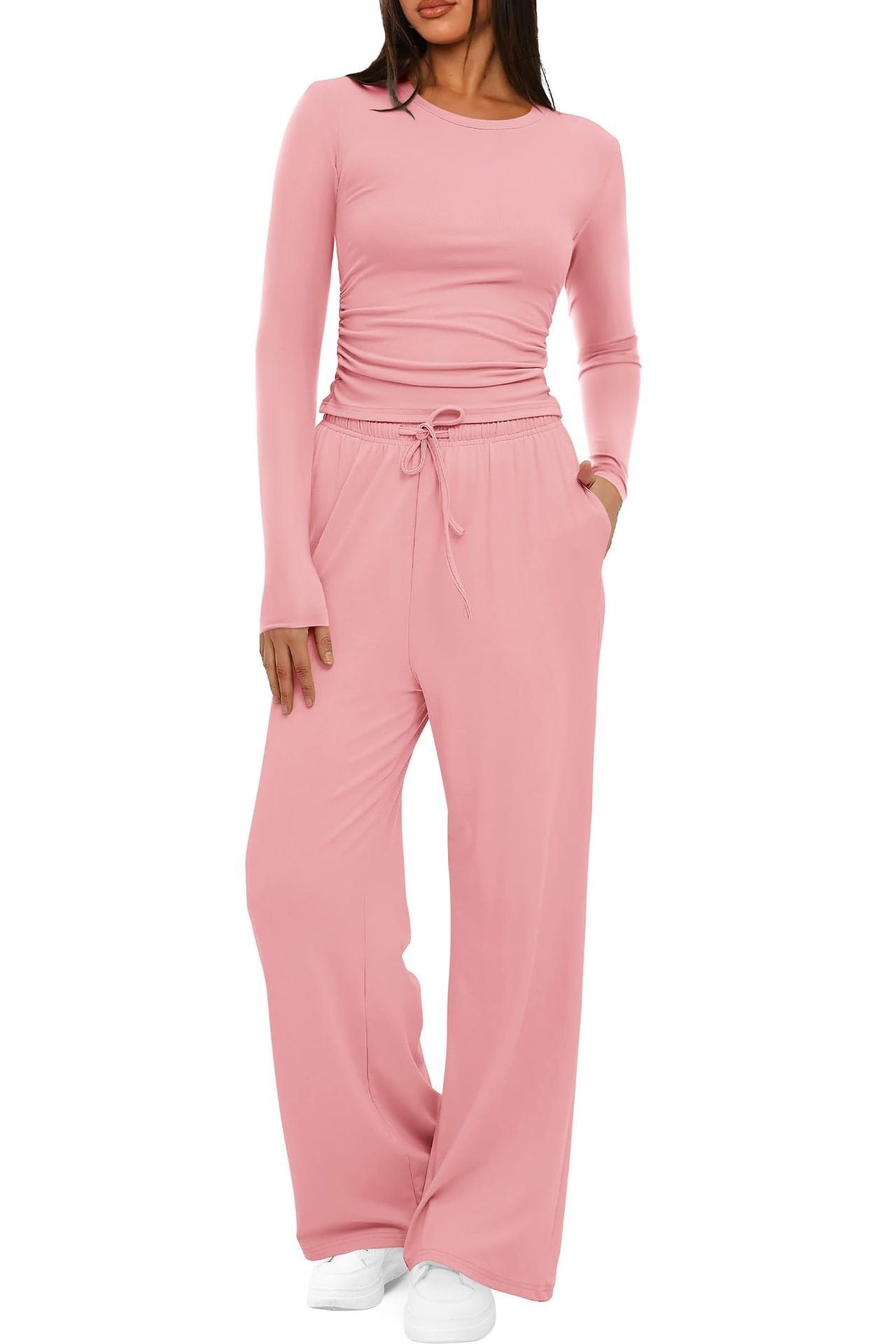 The EasyFlow Set – Women's Long-Sleeve Top & Wide-Leg Pants Two-Piece Suit - Undefyning Lynes