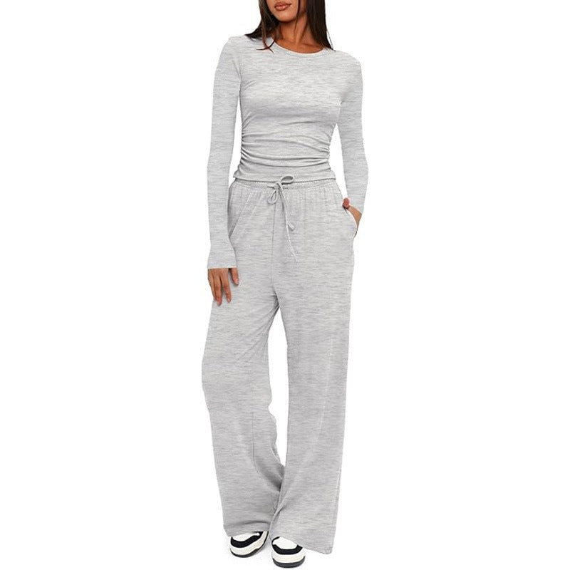 The EasyFlow Set – Women's Long-Sleeve Top & Wide-Leg Pants Two-Piece Suit - Undefyning Lynes