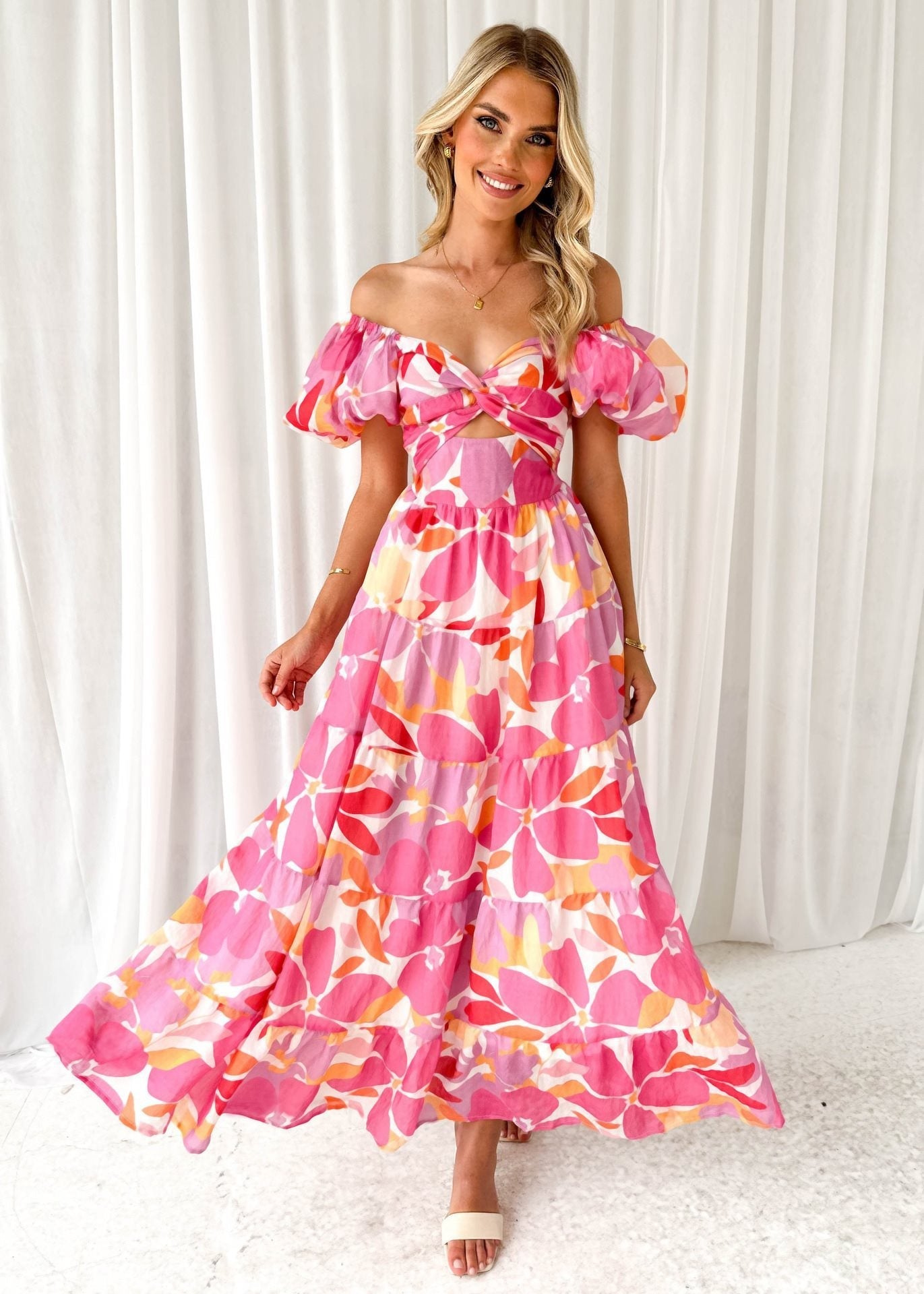 The Floral Puff Maxi – Women's Enchanting Floral Puff-Sleeve Maxi Dress - Undefyning Lynes