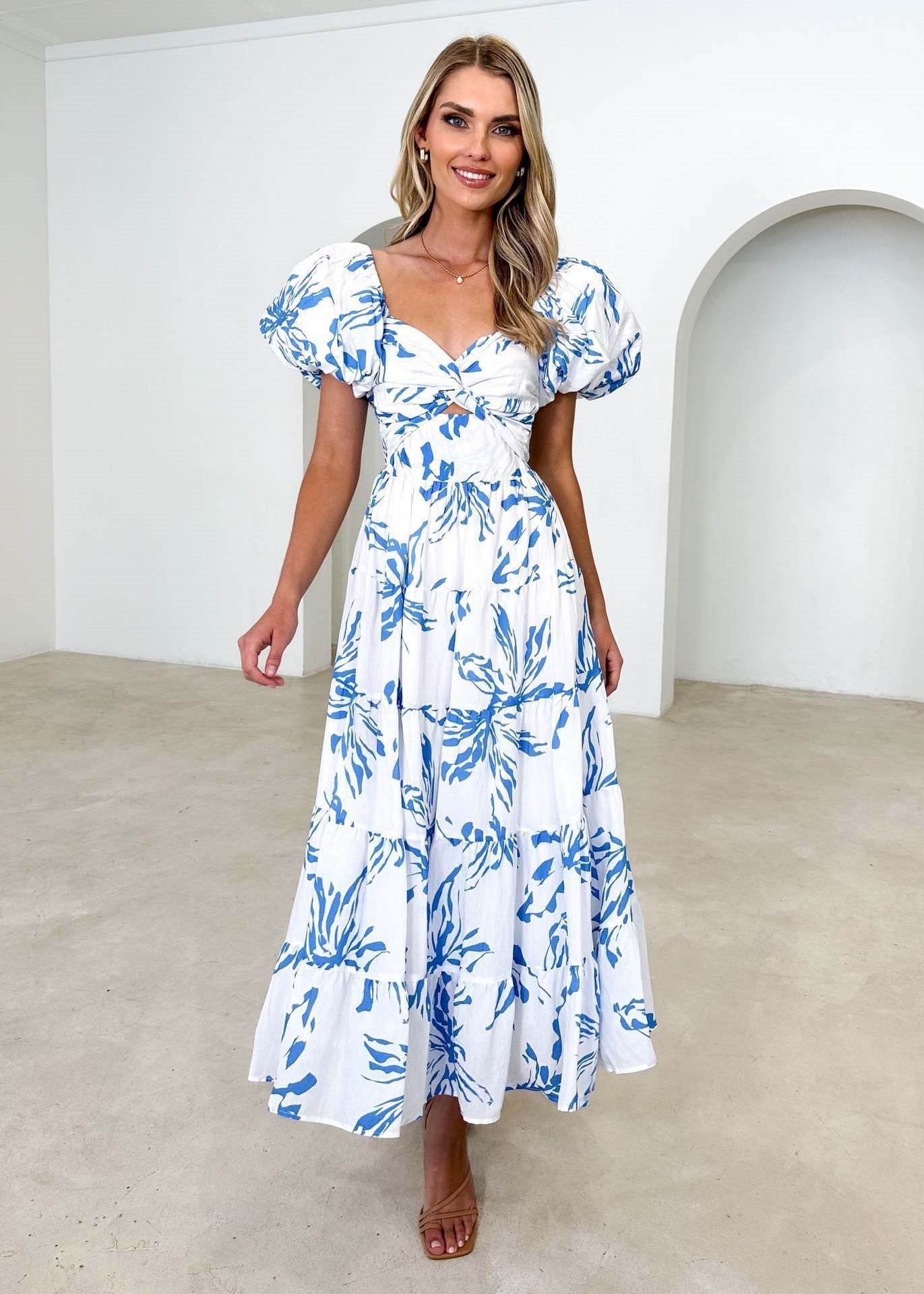 The Floral Puff Maxi – Women's Enchanting Floral Puff-Sleeve Maxi Dress - Undefyning Lynes