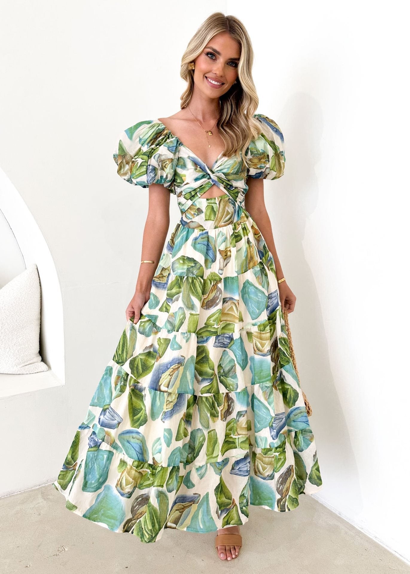 The Floral Puff Maxi – Women's Enchanting Floral Puff-Sleeve Maxi Dress - Undefyning Lynes