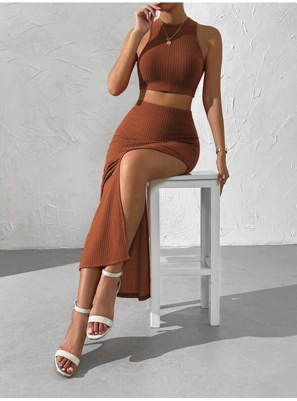 The KnitMidi Set – Women's Knitted Vest & Midi Skirt Two-Piece - Undefyning Lynes