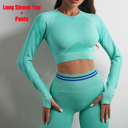 The LiftMatch Set – Women's Seamless Butt-Lift Gym Leggings & Long Sleeve Top - Undefyning Lynes