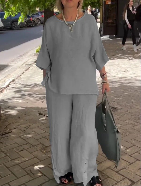 The LinenFlow Set – Women's Cotton-Linen Wide-Leg Two-Piece - Undefyning Lynes