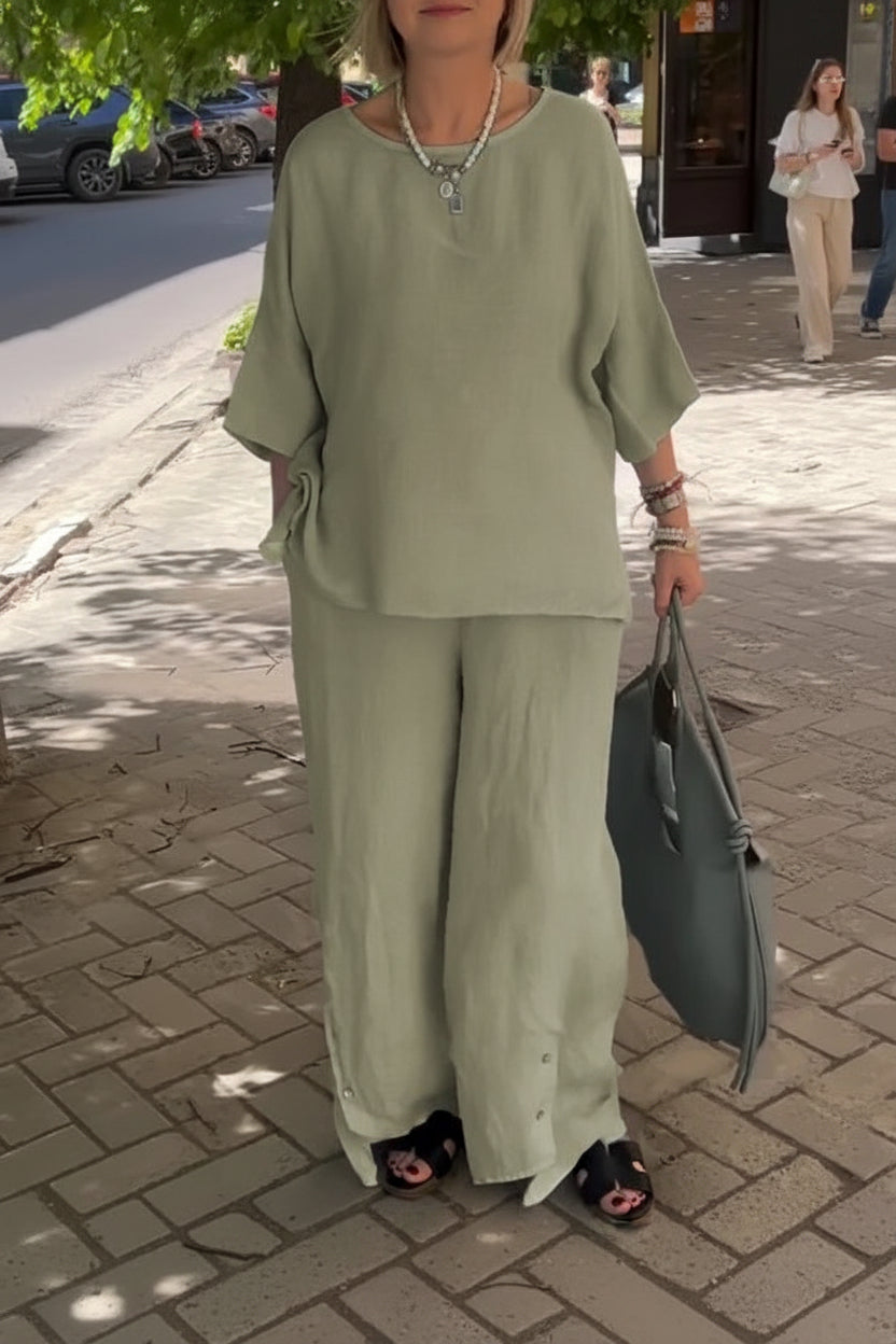 The LinenFlow Set – Women's Cotton-Linen Wide-Leg Two-Piece - Undefyning Lynes