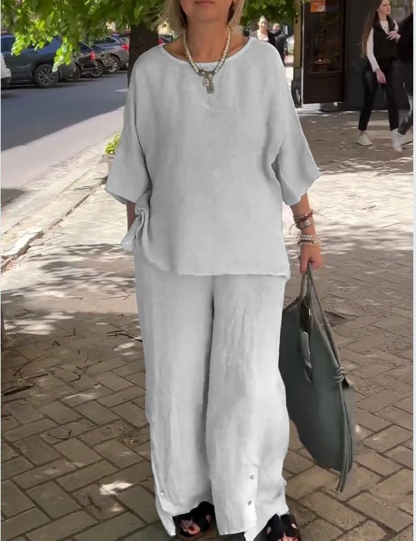 The LinenFlow Set – Women's Cotton-Linen Wide-Leg Two-Piece - Undefyning Lynes