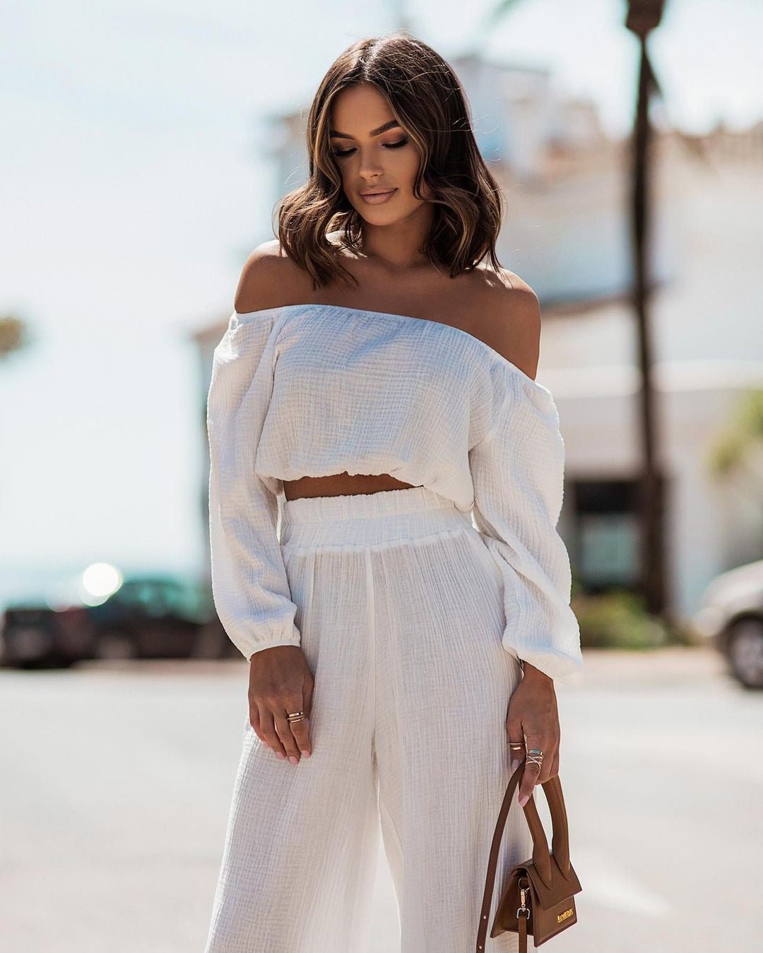 The Ruffle Off Set – Women's Off-Shoulder Ruffle Top & Straight-Leg Trouser Two-Piece - Undefyning Lynes