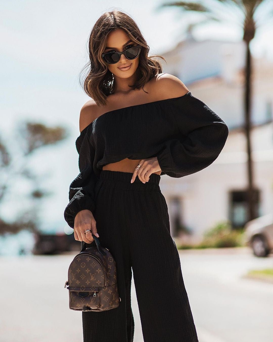 The Ruffle Off Set – Women's Off-Shoulder Ruffle Top & Straight-Leg Trouser Two-Piece - Undefyning Lynes