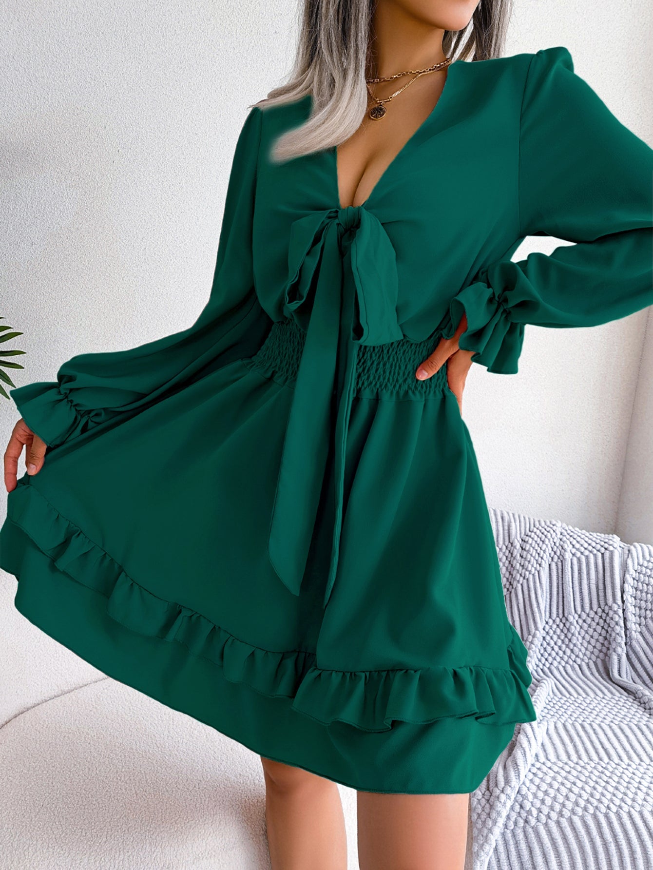 The Ruffle Tie Dress – Women's Flowy Ruffle-Trim Tie-Waist Dress - Undefyning Lynes