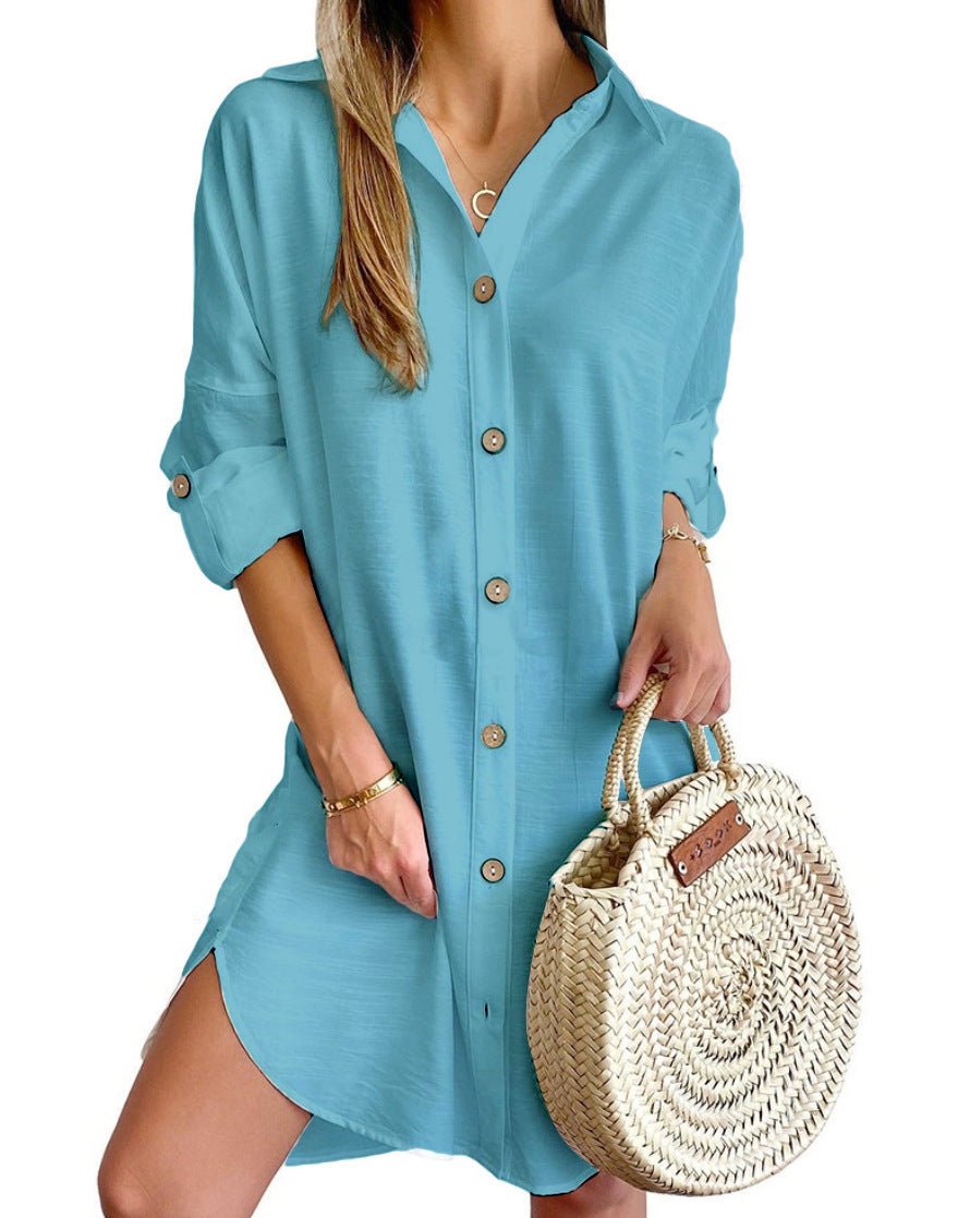 The ShirtDress Edit – Women's Long Sleeve Lapel Button-Down Midi Dress - Undefyning Lynes