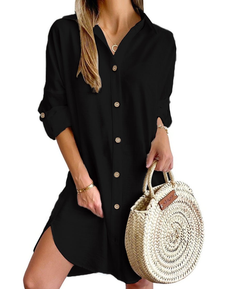 The ShirtDress Edit – Women's Long Sleeve Lapel Button-Down Midi Dress - Undefyning Lynes