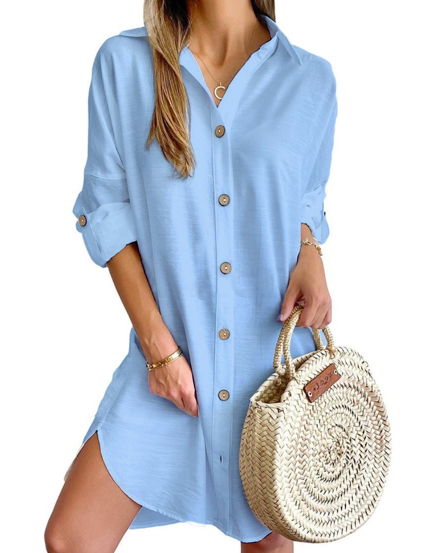The ShirtDress Edit – Women's Long Sleeve Lapel Button-Down Midi Dress - Undefyning Lynes