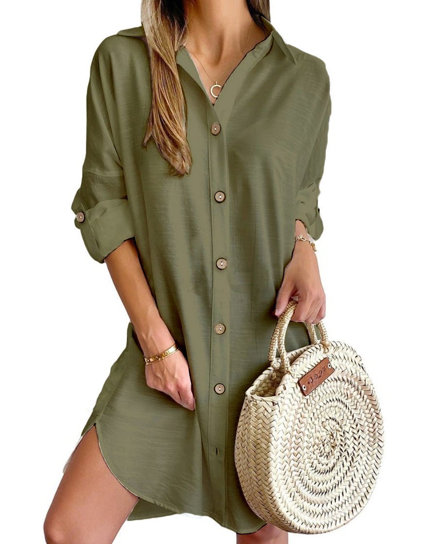 The ShirtDress Edit – Women's Long Sleeve Lapel Button-Down Midi Dress - Undefyning Lynes