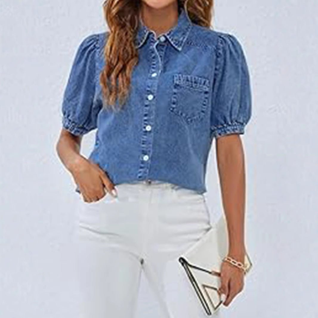 The Slim Denim Shirt – Women's Essential Slim-Fit Button-Down Denim Top - Undefyning Lynes