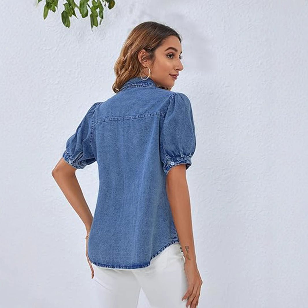 The Slim Denim Shirt – Women's Essential Slim-Fit Button-Down Denim Top - Undefyning Lynes