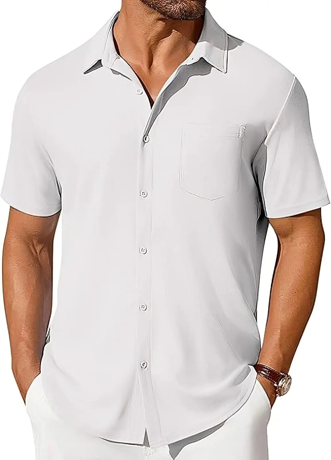 The Stretch Shirt — Men's Wrinkle-Free Four-Way Stretch Slim Fit Short Sleeve - Undefyning Lynes