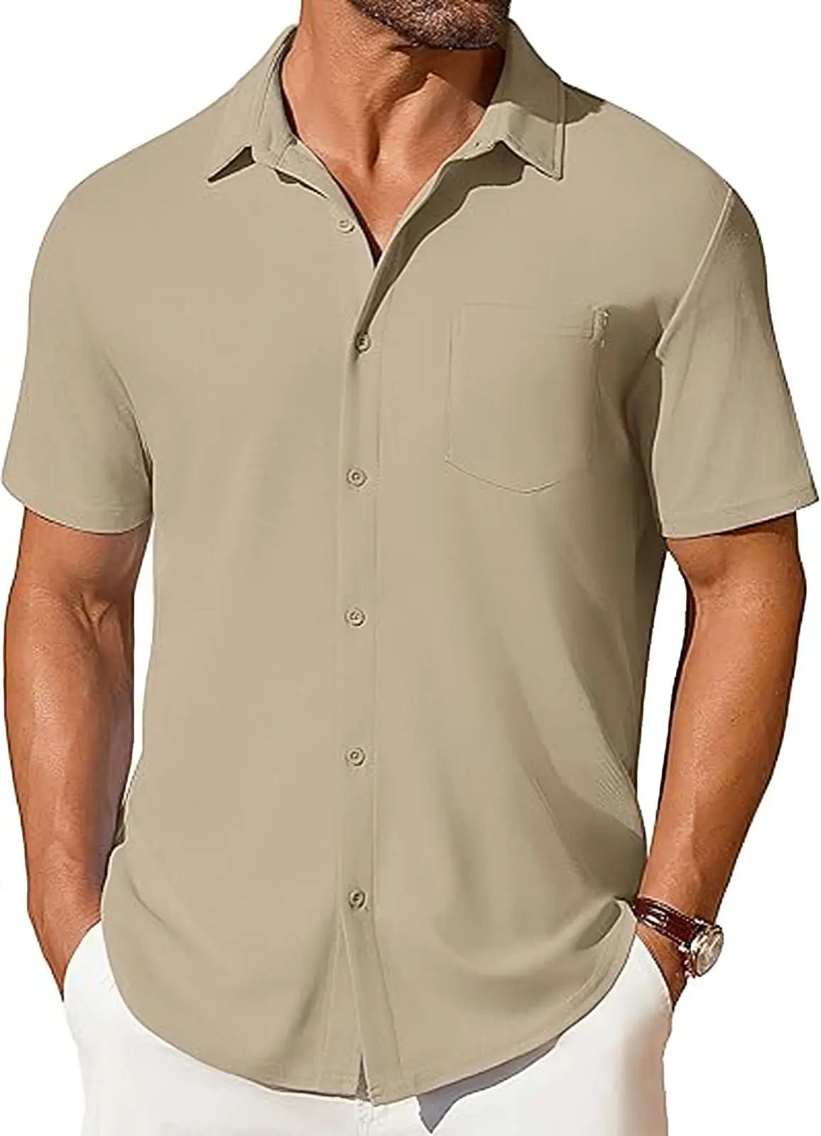 The Stretch Shirt — Men's Wrinkle-Free Four-Way Stretch Slim Fit Short Sleeve - Undefyning Lynes