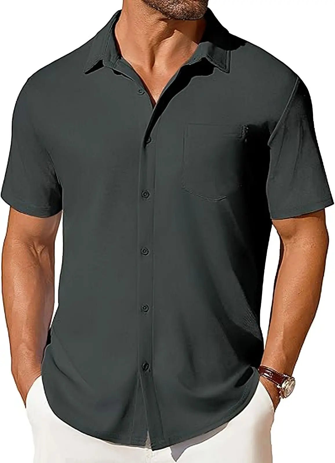 The Stretch Shirt — Men's Wrinkle-Free Four-Way Stretch Slim Fit Short Sleeve - Undefyning Lynes