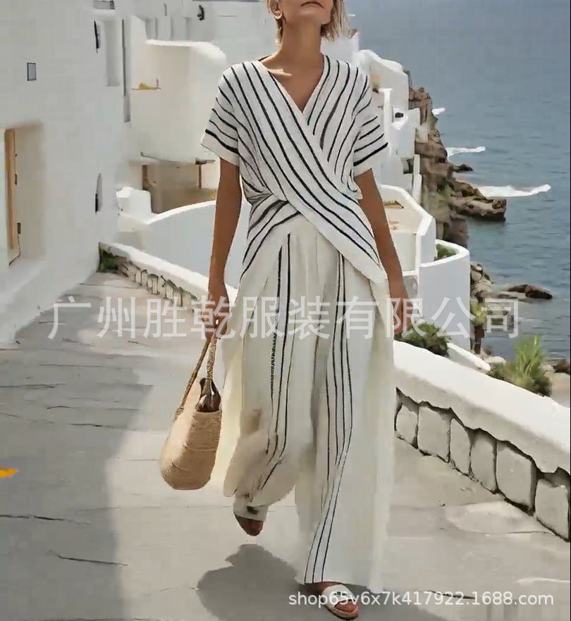 The StripeLounge Set – Women's Chic Striped Two-Piece Lounge & Casual Outfit - Undefyning Lynes