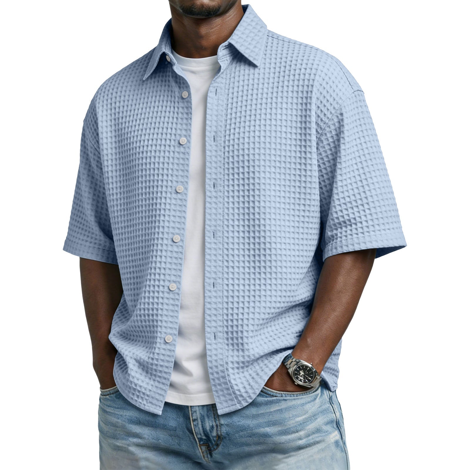 The Waffle Polo – Men's Lapel Collar Waffle-Weave Short Sleeve Shirt - Undefyning Lynes