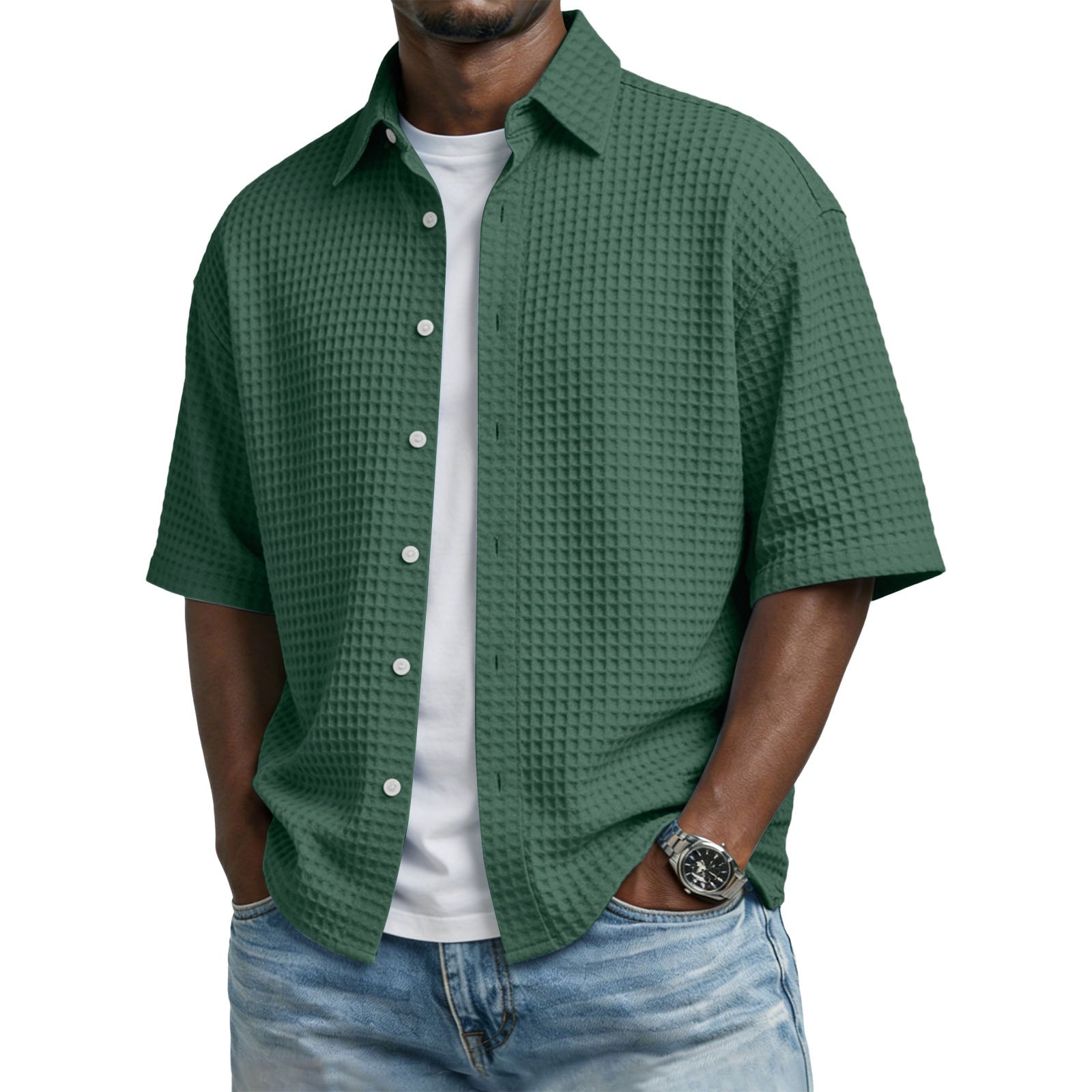 The Waffle Polo – Men's Lapel Collar Waffle-Weave Short Sleeve Shirt - Undefyning Lynes