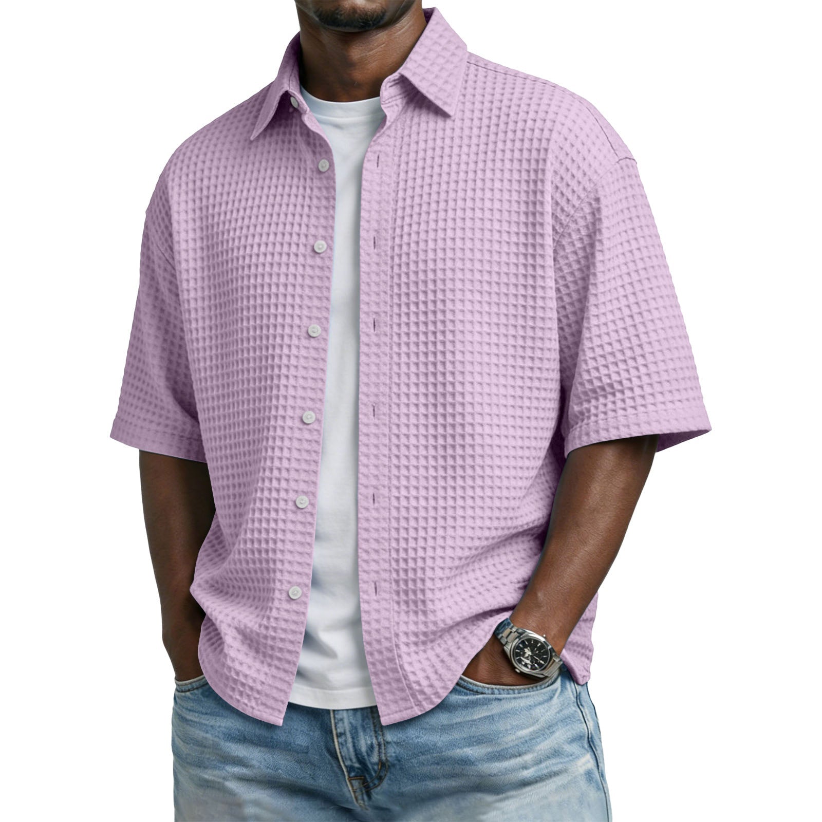 The Waffle Polo – Men's Lapel Collar Waffle-Weave Short Sleeve Shirt - Undefyning Lynes