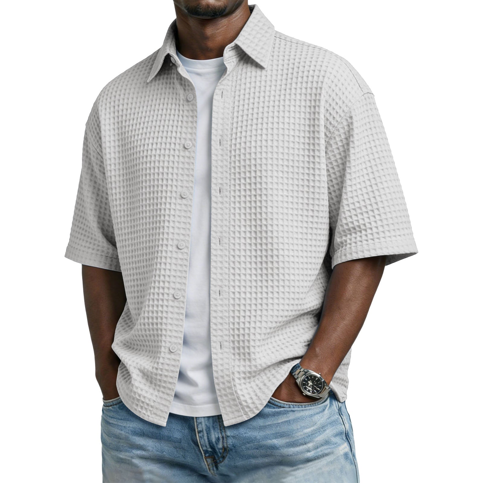 The Waffle Polo – Men's Lapel Collar Waffle-Weave Short Sleeve Shirt - Undefyning Lynes