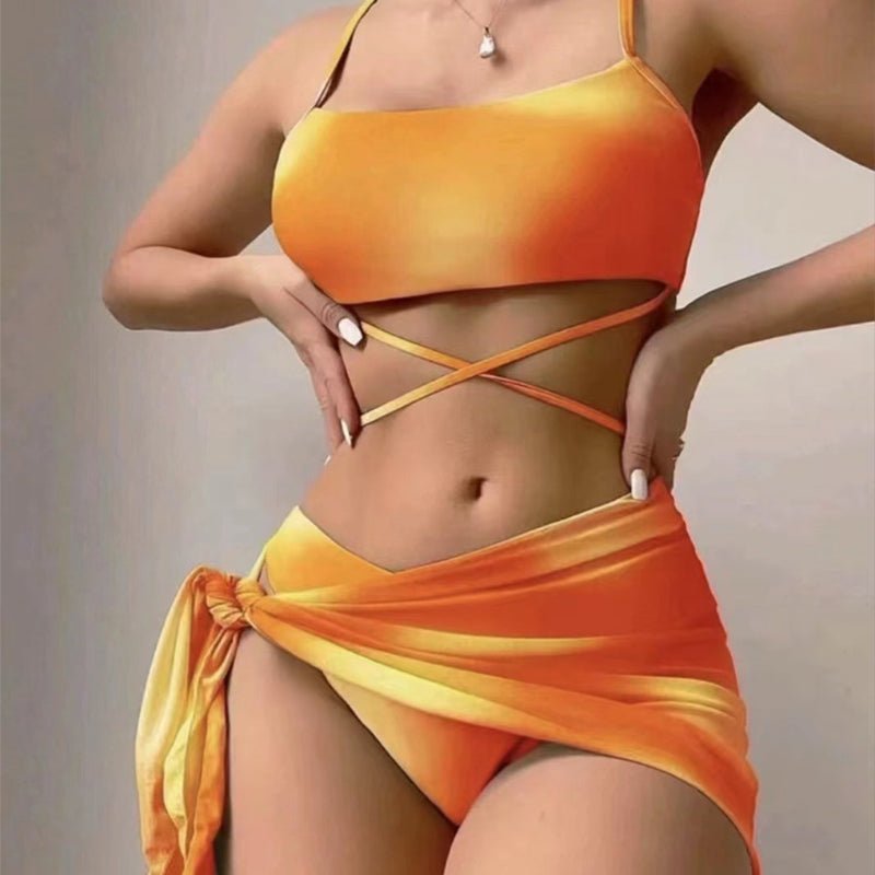 Tie Dye 3-Piece Bikini Set with Wrap Skirt - Undefyning Lynes