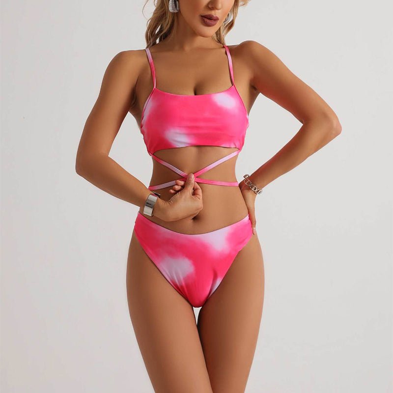 Tie Dye 3-Piece Bikini Set with Wrap Skirt - Undefyning Lynes