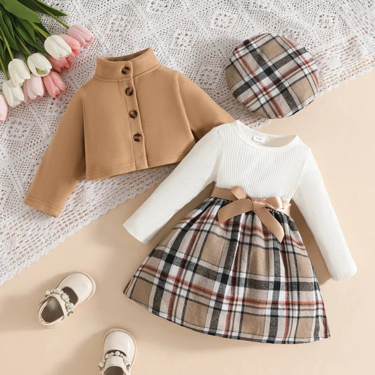 Toddler Girls' Plaid Wool Coat & Dress Set with Matching Beret - Undefyning Lynes
