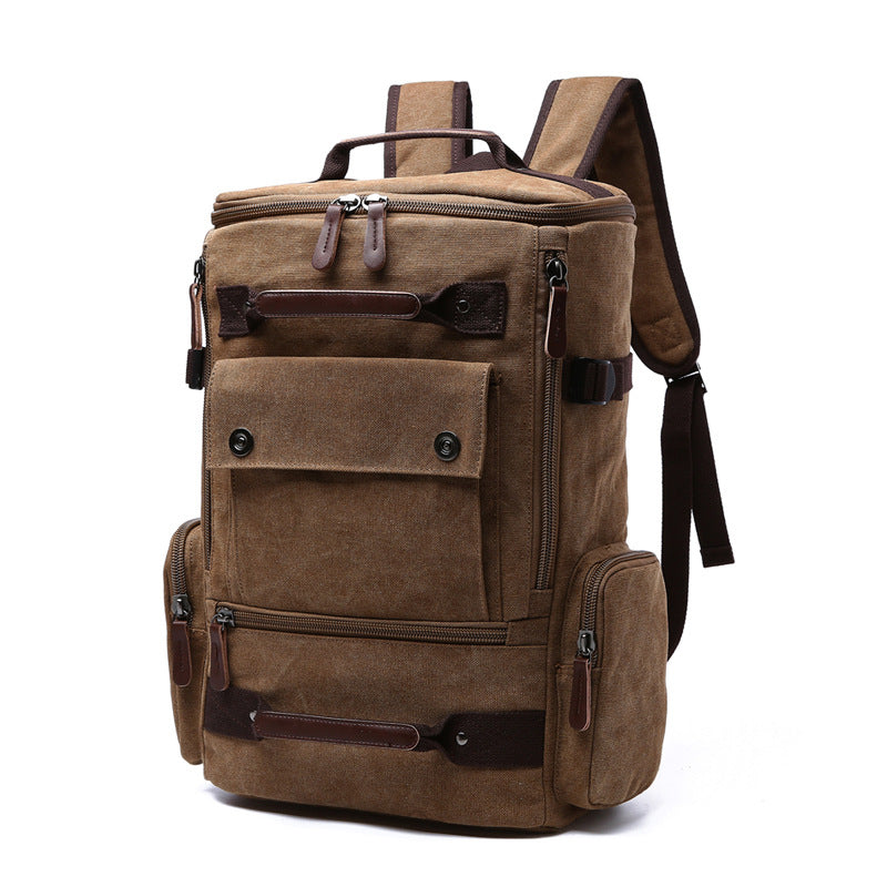 Undefyning Lynes brown washed canvas laptop backpack with microfiber leather trim and multiple storage compartments