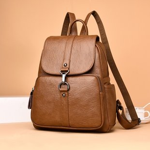 Undefyning Lynes brown sheepskin leather vertical backpack with a flap closure and metal hardware