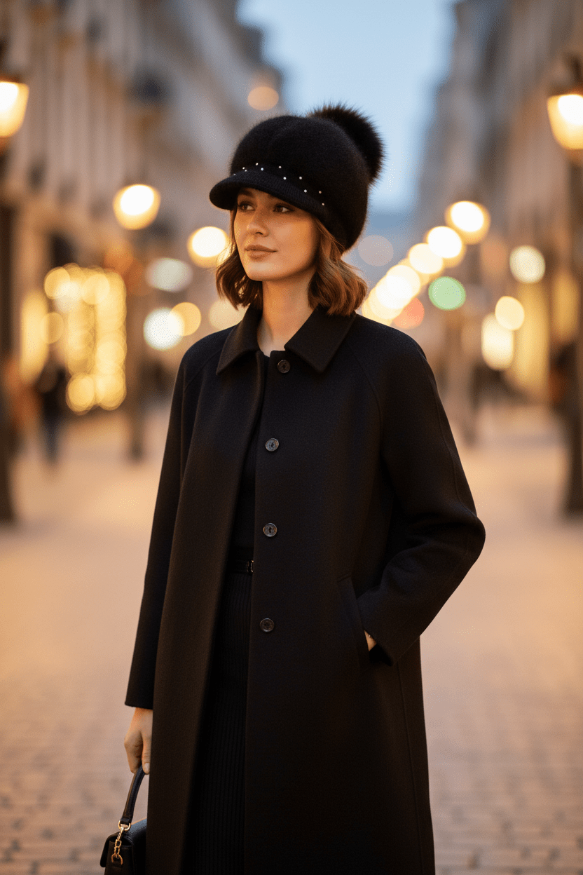 Undefyning Lynes Fox Fur Ball Knit Cap — Women's Rabbit Fur Peaked Hat - Undefyning Lynes