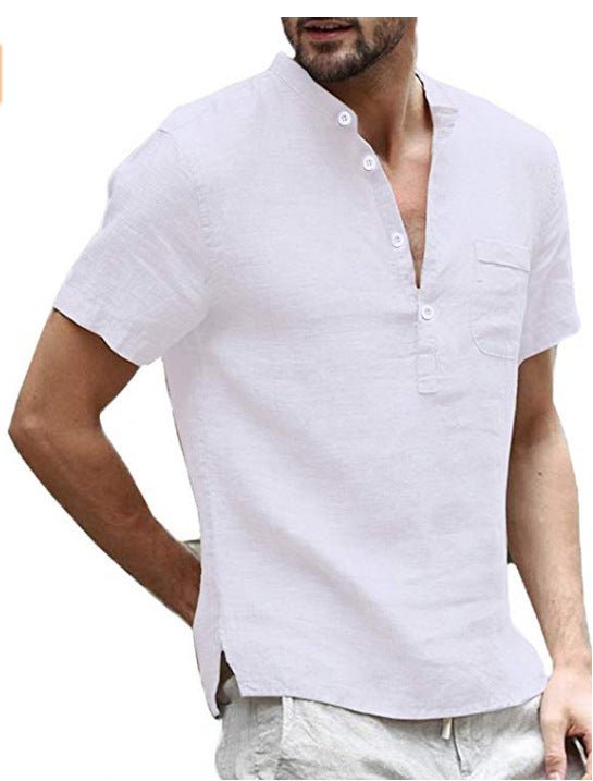 Undefyning Lynes Men's Breezy Linen-Blend V-Neck Summer Beach Shirt - Undefyning Lynes