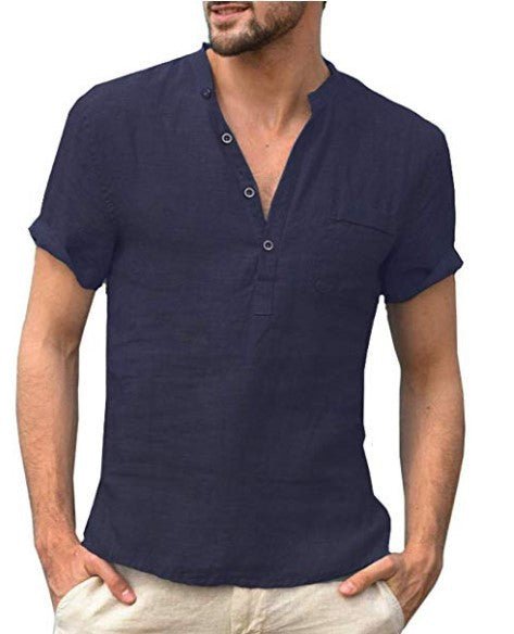 Undefyning Lynes Men's Breezy Linen-Blend V-Neck Summer Beach Shirt - Undefyning Lynes
