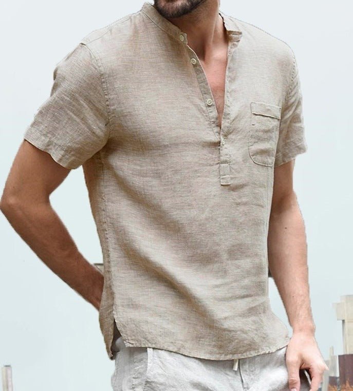 Undefyning Lynes Men's Breezy Linen-Blend V-Neck Summer Beach Shirt - Undefyning Lynes