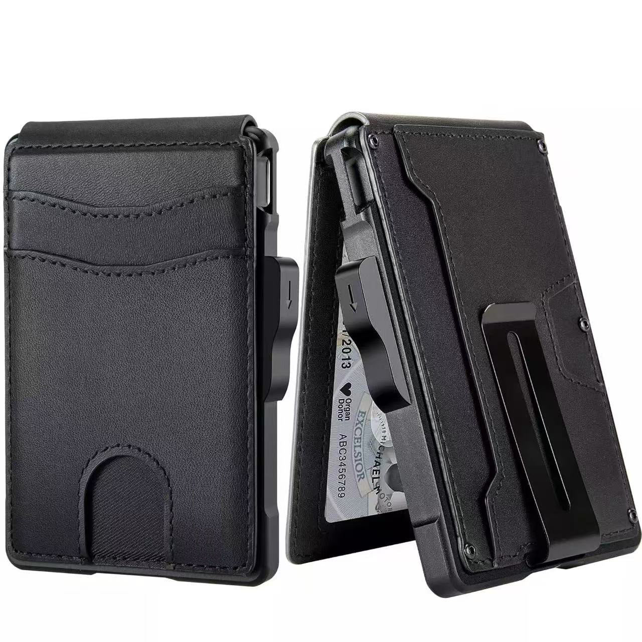 Undefyning Lynes Men's Genuine Leather Card Holder — Metal Detail Slim Wallet - Undefyning Lynes