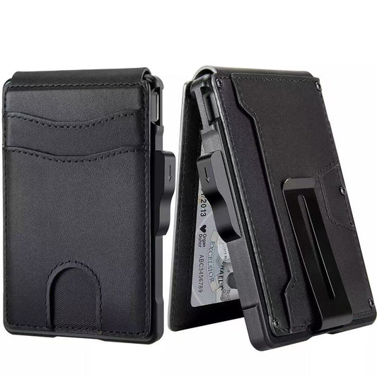 Undefyning Lynes Men's Genuine Leather Card Holder — Metal Detail Slim Wallet - Undefyning Lynes