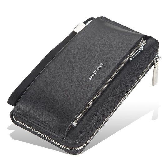 Undefyning Lynes Men's Large Zippered Clutch Bag — PU Leather Business & Commuter Wristlet - Undefyning Lynes