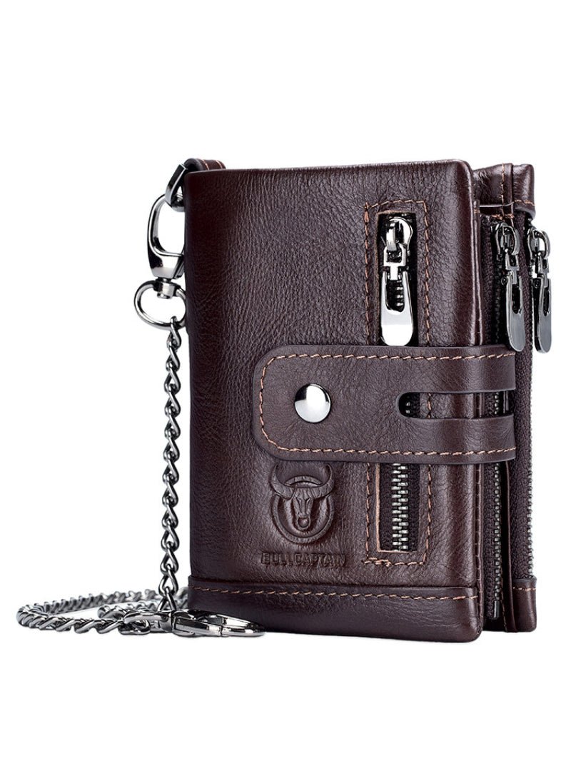 Undefyning Lynes Retro Full-Grain Leather Bifold Wallet — Dual Zipper Coin & Card Wallet - Undefyning Lynes