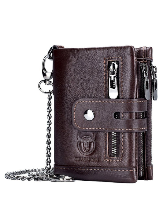 Undefyning Lynes Retro Full-Grain Leather Bifold Wallet — Dual Zipper Coin & Card Wallet - Undefyning Lynes