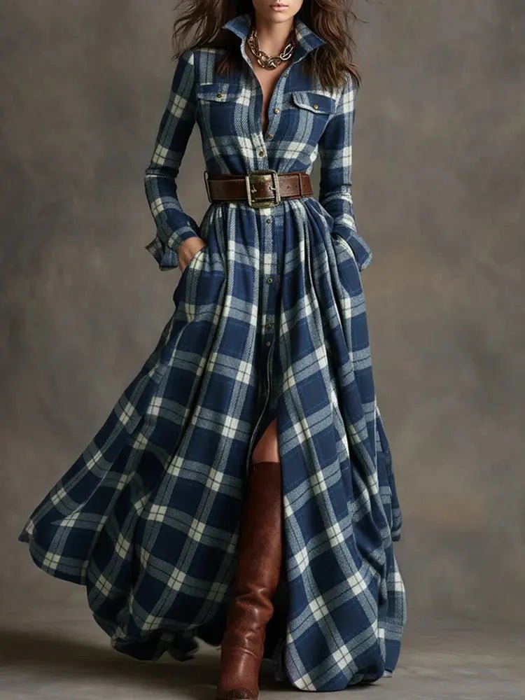 Vintage-Inspired Plaid Shirt Dress – Effortless Style with Pockets - Undefyning Lynes